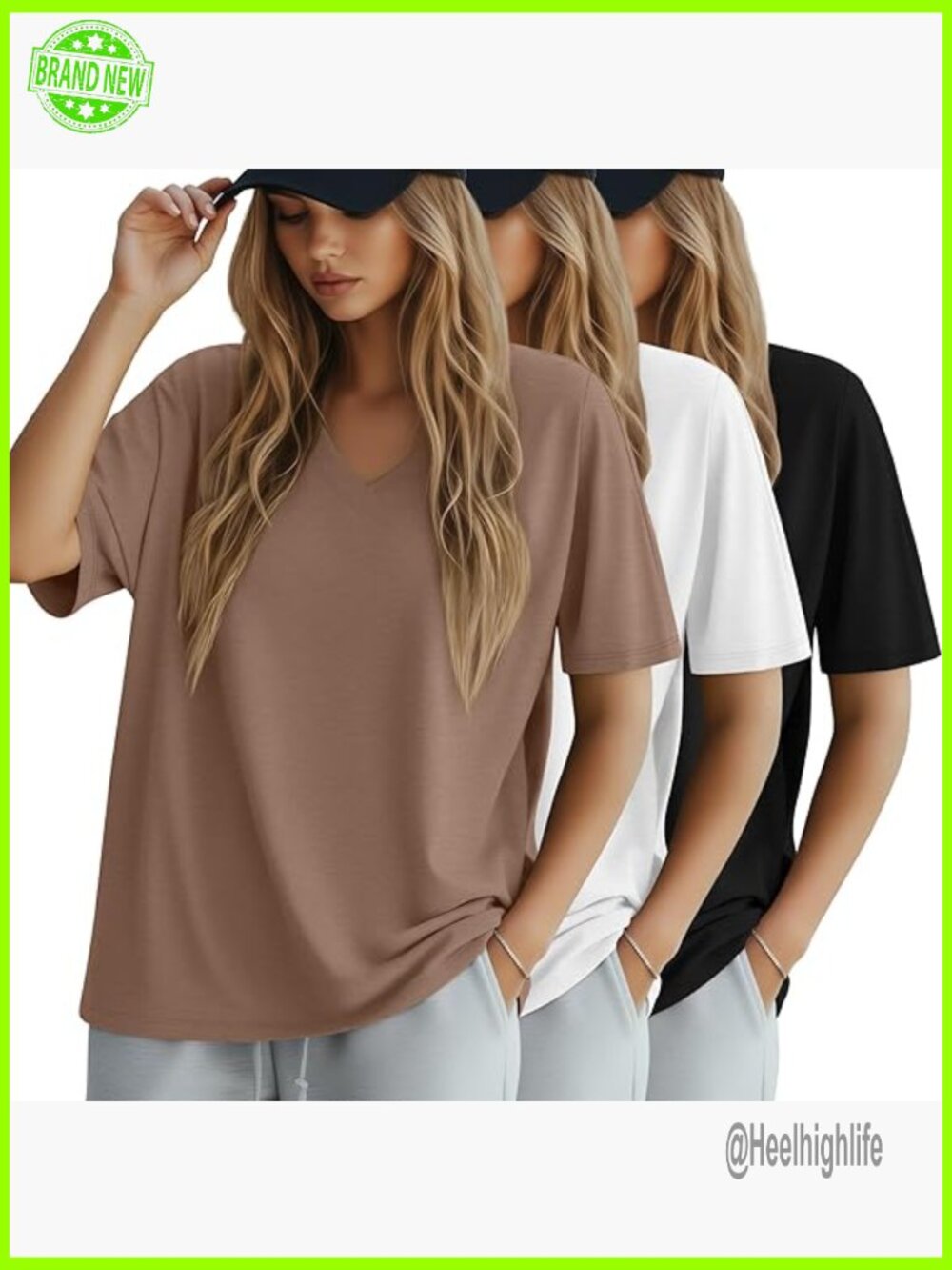 Oversized V-Neck Cotton T-Shirts 3 Pack Loose Fit Casual Workout Tees